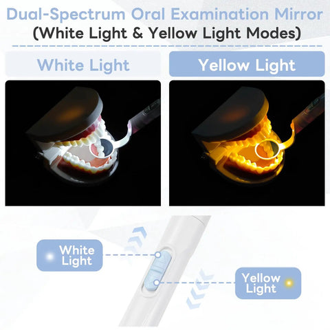 Go To Rechargeable LED Dental Mirror With USB Charging, Fog Free Surface, White And Yellow Dual Lighting, Detachable Design For Easy Cleaning, Compact And Portable For Home Or Clinic Use, Blue, white and yellow light modes