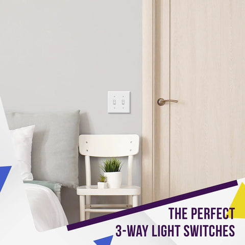 Room interior with installed toggle light switch 3 way or single pole 15A 120 277V UL listed residential grade white 5 pack