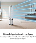 Purifier Cool PC1 Bladeless Air Purifier Tower Fan With HEPA and Activated Carbon Filter in a modern living room scene.