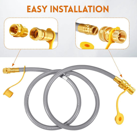 Six Foot Natural Gas Hose With Quick Connect Fitting For Grills Generators Patio Heaters And More, highlighting easy installation