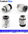 30 Pack Push To Connect Pneumatic Fittings 6Mm OD Tube With M10 Thread shown in various angles with size details