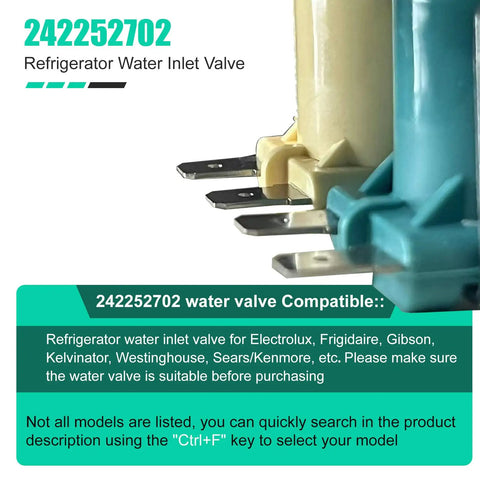 242252702 Refrigerator Water Inlet Valve Replacement For Frigidaire Kenmore Models With Plug And Play Install Durable Build Precise Water Flow And Broad Compatibility With Electrolux Crosley Kelvinator Westinghouse And More, beige and blue valve close-up