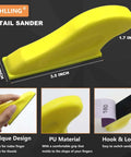 Handy 70 Piece Hand Sander Kit With Micro Finger Sander, 3.5 by 1 inch pad, yellow grip, hook and loop sandpaper attachment.
