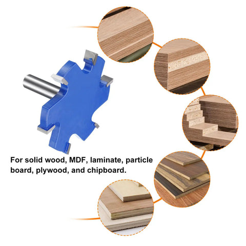 Heavy Duty Beefed Up Six Wing Carbide T Slot Cutter Rabbeting Router Bit With Twelve Point Seven Millimeter Shank and materials