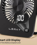 Must Have Compact USB Desk Fan With LED Display showing 100, 5 Speed Ultra Quiet Portable Mini Fan in black color