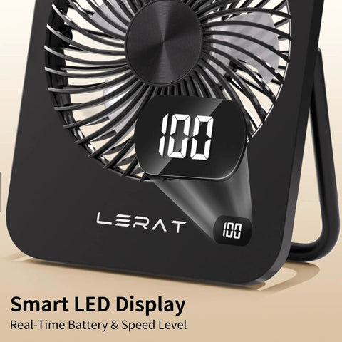 Must Have Compact USB Desk Fan With LED Display showing 100, 5 Speed Ultra Quiet Portable Mini Fan in black color