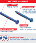 Blue Concrete Screw Kit With 240 Piece Set For Concrete Masonry Wood And Brick Includes Flat Head And Hex Head Screws
