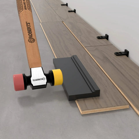 Pro DIY Ready Flooring Installation Kit For Vinyl Laminate And Hardwood Floors With hammer and tapping block in use