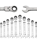 Stubby 12 Piece Metric Ratcheting Wrench Set With 8 To 19mm Sizes Pro Grade Chrome Vanadium Steel Wrenches in display