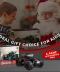Child excitedly receives Beast Mode Remote Control Car 25 Kilometers Per Hour 2.4GHz 1:18 Off Road Monster Truck from Santa