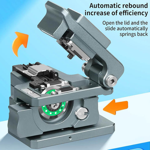 K1 Universal Fiber Cleaver For Fiber Optic Hot Melt And Cold Welding, Built-In Waste Box, 3-In-1 Cutting Tool showing open lid