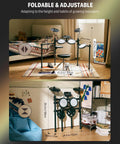 Foldable starter electronic drum kit for beginners with 150 sounds, quiet mesh pads, USB MIDI, nine inch cymbals, adjustable height