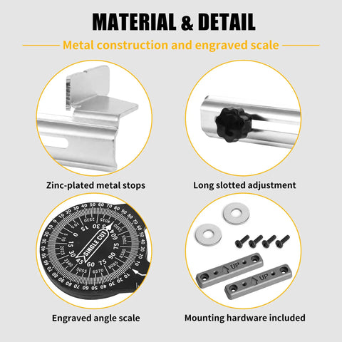 Kickass Crown Molding Jig And Miter Saw Protractor With Heavy Duty Metal Stops For Straight Up Accurate Nested Cuts and No Sweat Setup Using Aluminum Angle Finder Tool For Easy DIY Carpentry showcasing metal construction and engraved scale.