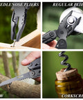 Everyday Carry 18 In 1 Multitool Pocket Knife With Pliers Saw Corkscrew Detachable Scissors And Safety Lock, pliers and corkscrew in use