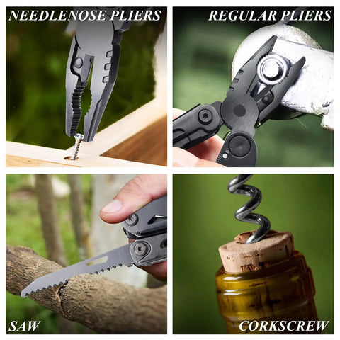 Everyday Carry 18 In 1 Multitool Pocket Knife With Pliers Saw Corkscrew Detachable Scissors And Safety Lock, pliers and corkscrew in use
