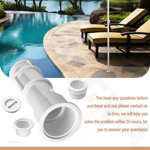 Three Pack Floor Mounted Umbrella Stands With Seven And A Half Inch Sleeve shown near poolside patio with umbrella pole