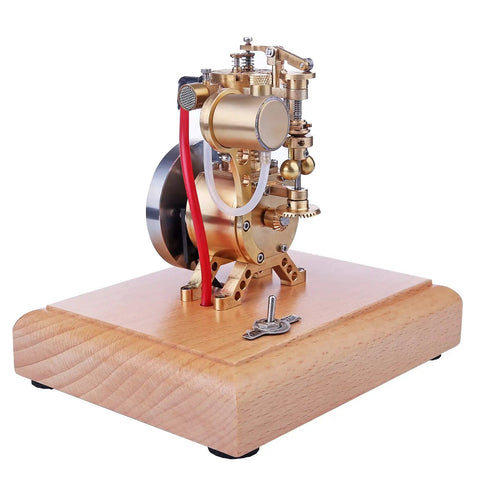 Mini 1.6cc Hit And Miss Four Stroke Gas Engine Model Kit With Visible Piston, Valves, And Flywheel, Authentic Vintage Engine Display For Education, STEM Toy For Adults, Hands-On Physics Experiment And Gift on wooden base