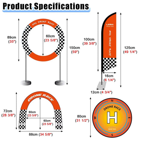 DIY Obstacle Course Kit For Drones Dope Hoop Gates And PVC Track For 23.6 Inch Quadcopter FPV RC Racing Training Set diagram.