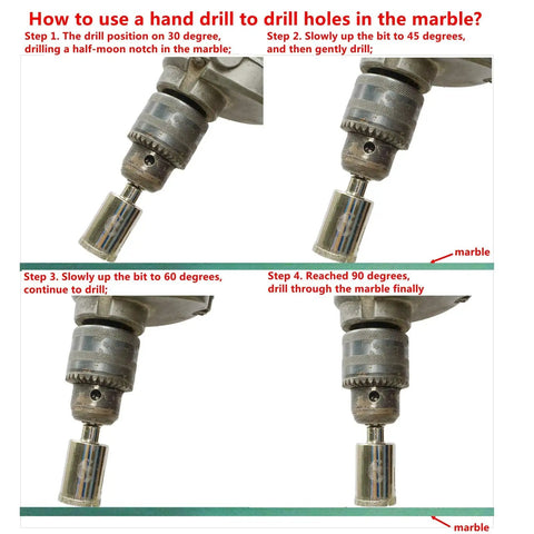 Professional Diamond Tipped Drill Bit And Hole Saw Set Built Tough For Masonry Stone Tile Granite Marble Glass. Step-by-step drilling in marble.