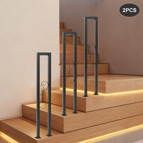 Two Pack U Shaped S Scroll Staircase Handrails Premium Carbon Steel Build with decorative design and sleek finish.