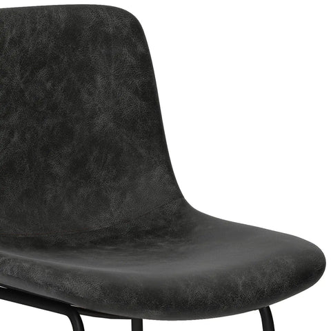 Close-up of padded seat on Contemporary 24 Inch Counter Height Stool Set Of 2 In Distressed Charcoal Grey Vegan Faux Leather