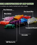 One Hundred Piece Standard Blade Fuses Assortment Kit For Cars Trucks And RV Fast Blow Electrical Protection showing colorful fuses with clear markings.