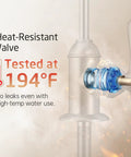 KES NSF Certified All Metal Drinking RO Water Faucet Non-Plastic Connector heat-resistant valve tested at 194°F for durability.
