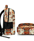 Side and top views of Unisex Vintage Ethnic Floral Tree Pattern Backpack With Large Capacity, Durable Polyester Build, Smooth Zipper