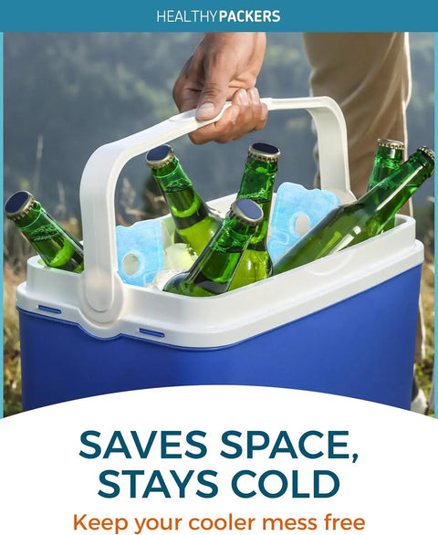 Slim Reusable Ice Packs For Coolers And Lunch Boxes Set Of 4 Long Lasting Freezer Packs in cooler with bottles