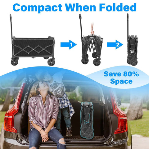 Heavy Duty Folding Wagon Cart With Wheels For Sports Camping And Grocery Collapsible Utility Wagon 360 Lb Static Load Capacity compact