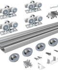 Heavy Duty Aluminum Bypass Sliding Door Hardware Kit For Two Doors With Finger Pulls, Five Foot Track System, Supports Up To 150 Lbs Per Panel