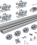 Two Door Heavy Duty Aluminum Sliding Closet Door Hardware Kit With Finger Pulls, Supports Up To One Hundred Fifty Pounds Per Panel.