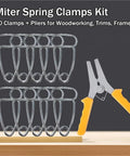 Premium Woodworking Miter Clamps Pliers Kit With Ten Durable Spring Clamps And One Adjustable Plier For Precision Cutting Secure Joints And Pro Level Finish On All Your Diy Projects Today, 10 metal clamps and plier