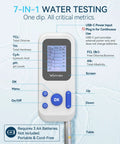 Hassle Free Digital Pool Water Test Kit With Instant Reader For Dead On Readings 7 In 1 Heavy Duty showing digital screen and test probes