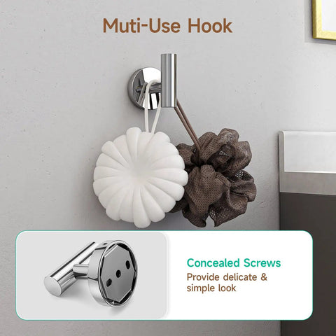 Polished Chrome 4-Piece Bathroom Accessories Set With 18-Inch Towel Bar Wall Mount, Built To Last SUS304 Stainless Steel Hardware robe hook