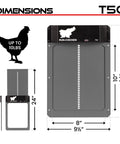 Dimensions of Automatic Chicken Coop Door Opener With Battery Power Weatherproof Aluminum Build Smart App And Timer Control.