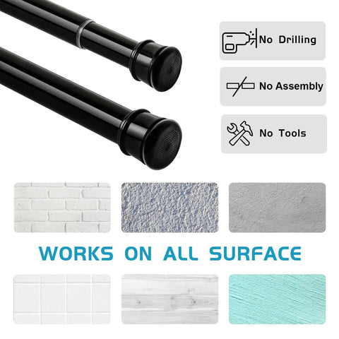 No Sectional Assembly Tension Curtain Rod 56 To 104 Inches 1 Inch Diameter Adjustable Shower Rod for Bathroom Windows No Drilling No Rust Black