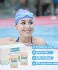 4 Pack E Coli And Coliform Bacteria Water Test Kit For Home Drinking Well And Tap Water Features No Sweat Setup And Quick 48 Hour Results For A Heck Of A Solid Choice Over Your Fresh Water Quality with packaging and products by swimming pool.