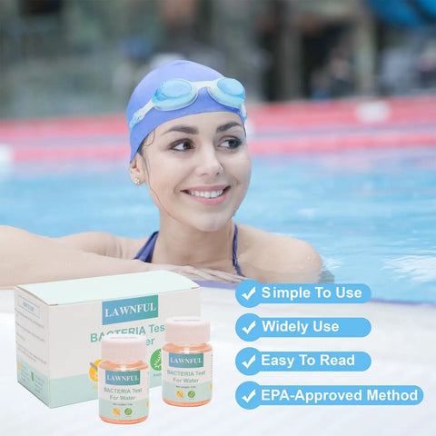 4 Pack E Coli And Coliform Bacteria Water Test Kit For Home Drinking Well And Tap Water Features No Sweat Setup And Quick 48 Hour Results For A Heck Of A Solid Choice Over Your Fresh Water Quality with packaging and products by swimming pool.