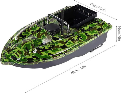 RC Bait Boat For Fishing With Long Range Remote Control 546 Yards And 3.3 Lb Load Capacity Waterproof Camouflage Green Hull