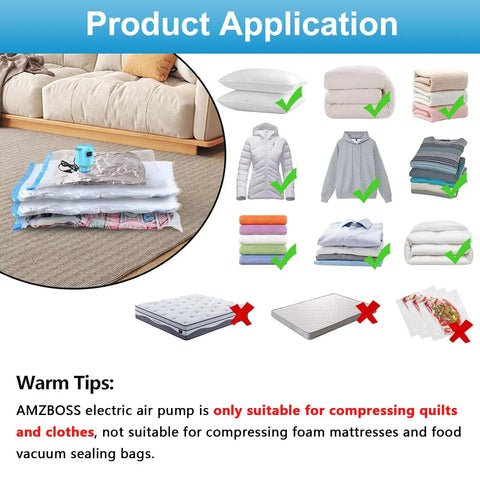 Electric Vacuum Pump For Travel Storage Bags Compress Clothes And Bedding Effortless One Button Operation portable pump with bags on carpet