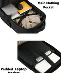 Interior view of Rolling Laptop Backpack With Wheels 17 Inch Water Resistant Carry On Luggage; main clothing and padded laptop pockets.