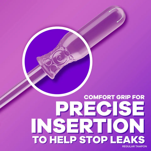Radiant Tampons For Women Multipack With LeakGuard Braid, Unscented, Comfort Grip design for precise insertion and leak protection.