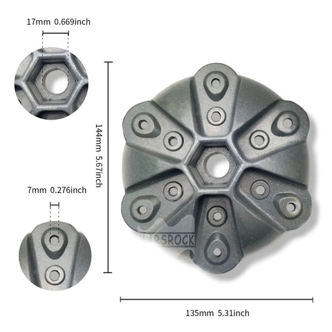 Small Wind Turbine Wheel Hub And Cap Kit For 17mm Shaft Durable Metal Hub 3 5 Or 6 Blade Configs Includes Screws And Nuts Fits 100W To 1000W Horizontal DIY Wind Turbines White Cap Cover For Efficient Windmill Build, close-up of 17mm shaft hole and dimensions