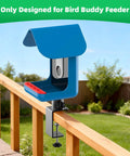 Heavy Duty Clamp-On Railing Mount For Bird Buddy Pro1 Pro2 Smart Feeder attached to wood deck rail outdoors.