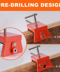 Pro Grade Cabinet Clamps With Built-In Drill Aligner, 2 Pack Face Frame Alignment Tool Set showing pre-drilling feature on wood.