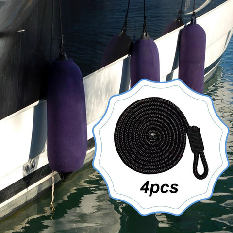 Four Piece Boat Mooring Lines Set Made From Marine Grade PP With Fray Resistant Eye Loop Ties Heavy Duty Docking Ropes