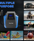 12V Car Tire Inflator Portable Air Compressor With Digital Pressure Gauge And Emergency LED Light displayed with use cases