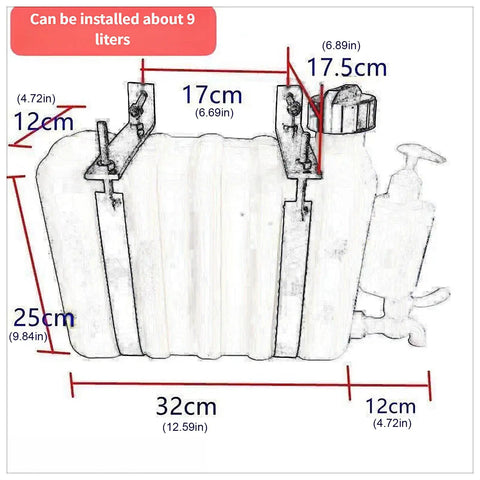 Dimensions diagram of 9L Portable Water Container With Built-In Faucet