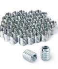 Close-up of 50 Pack Three Eighths By Sixteen Beefy Threaded Wood Inserts For Hardwood Softwood And Plywood Anti Rotation Nut Inserts 18mm Length